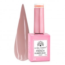 КАУЧУКОВА БАЗА ДЛЯ ГЕЛЬ ЛАКУ ФРЕНЧ, RUBBER BASE COAT FRENCH, 15 МЛ, GLOBAL FASHION №09